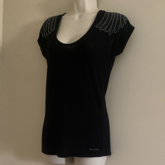 Armani exchange  Black Embellished Cap Sleeve T-Shirt - Picture 1 of 4